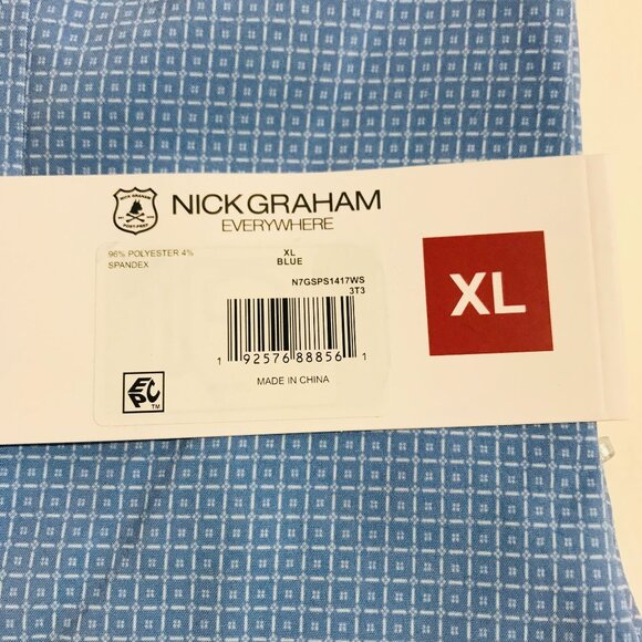 Nick Graham Men's Shirt XL Printed Performance Stretch Short Sleeve Shirt Blue X - Picture 7 of 8